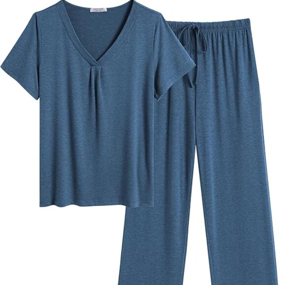 Women's Pajamas Set Soft 2 Piece Lounge Sets V-neck Sleepwear Short Sleeve Top